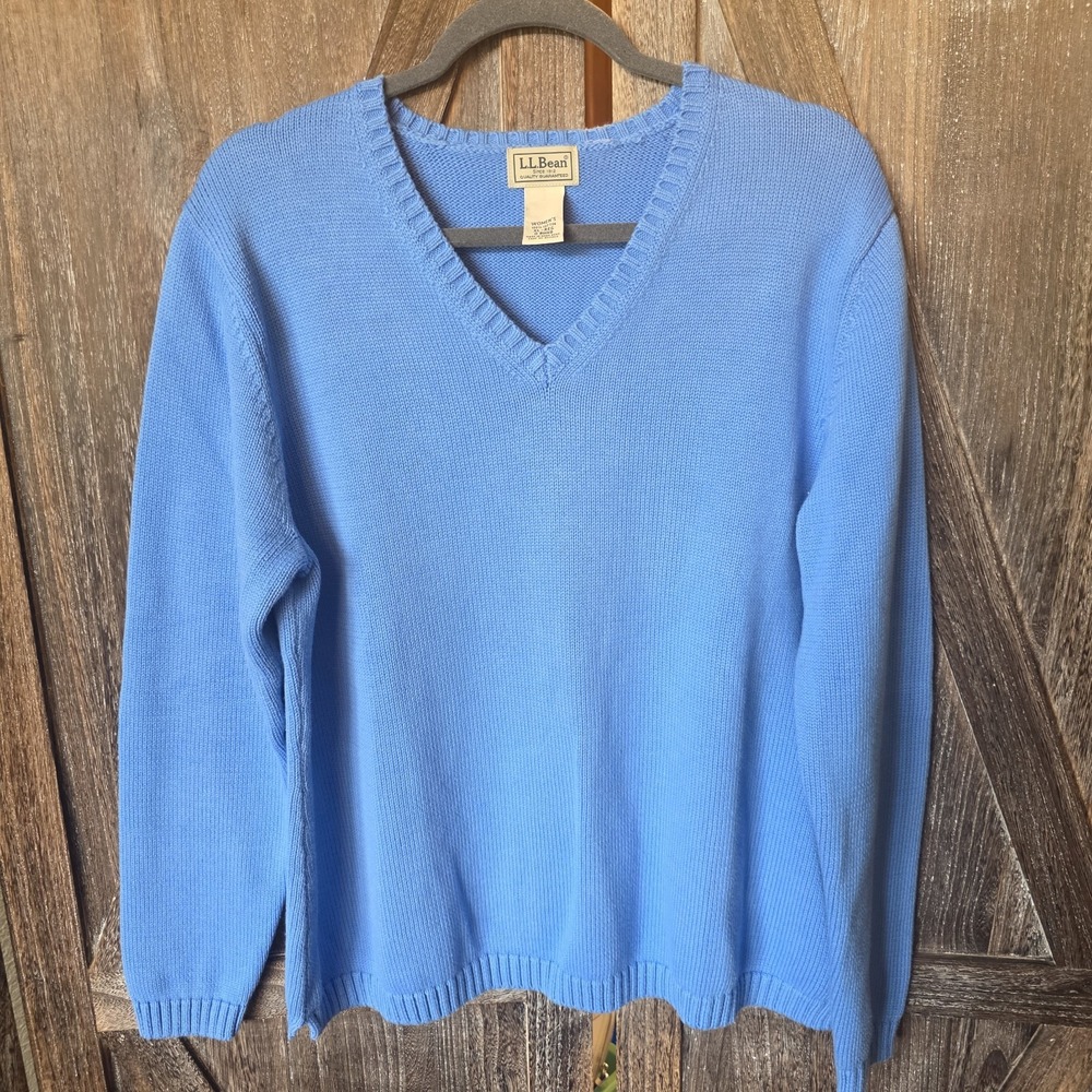 L.L. Bean Sweater Women's Size XL Blue V-Neck 100% Cotton 0 BHN9 Long Sleeve